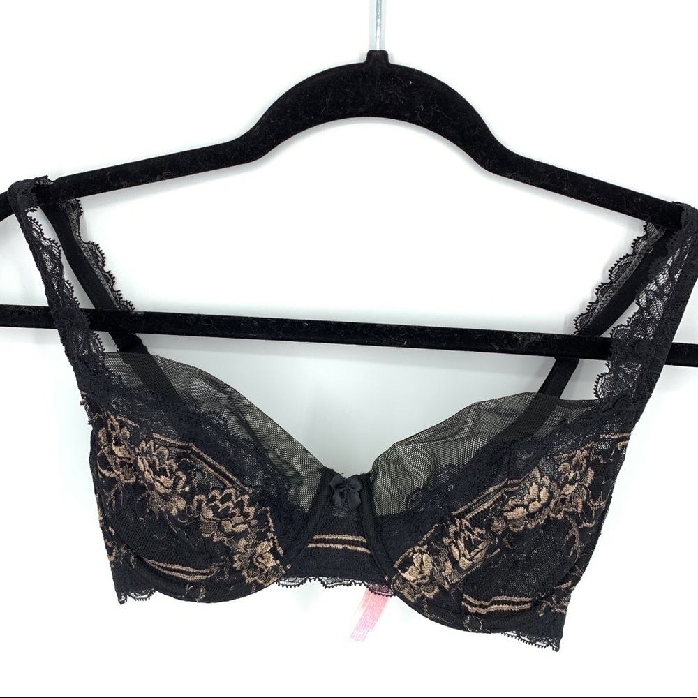 Victoria’s Secret Bra 32DD Unlined Dra Black Sheer Lace Underwire